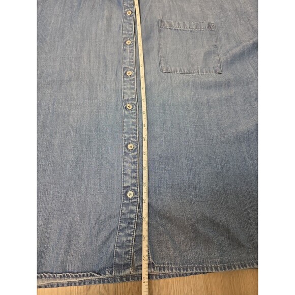 Calvin Klein 2X Plus Chambray Lyocell Denim Button Front Short Sleeve Top Blue - Picture 10 of 12